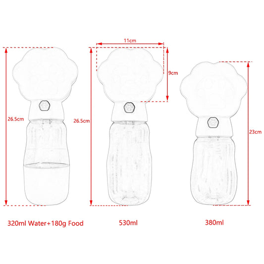 Bouteille d'eau portable 2 en 1 pour chien avec récipient pour nourriture