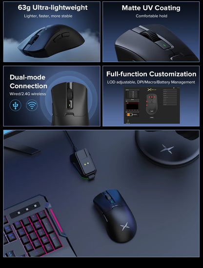 Ergonomic Wireless Precision Mouse – Lightweight 63g with Charging Dock