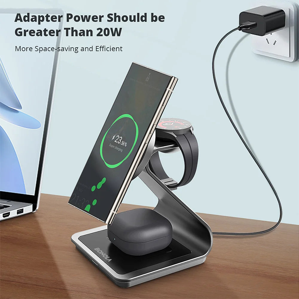 Bonola 3-in-1 Magnetic Wireless Charging Station – 25W Fast Charger Stand for Samsung Phones, Watches & Earbuds”