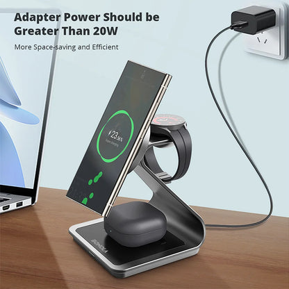 Bonola 3-in-1 Magnetic Wireless Charging Station – 25W Fast Charger Stand for Samsung Phones, Watches & Earbuds”