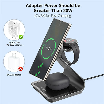 Bonola 3-in-1 Magnetic Wireless Charging Station – 25W Fast Charger Stand for Samsung Phones, Watches & Earbuds”