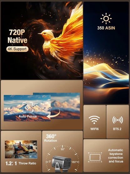 WiFi6 Smart LED Projector 4K Home Cinema