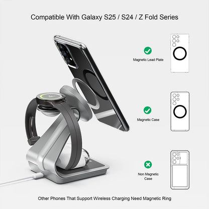 Bonola 3-in-1 Magnetic Wireless Charging Station – 25W Fast Charger Stand for Samsung Phones, Watches & Earbuds”