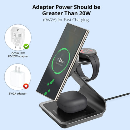 Bonola 3-in-1 Magnetic Wireless Charging Station – 25W Fast Charger Stand for Samsung Phones, Watches & Earbuds”